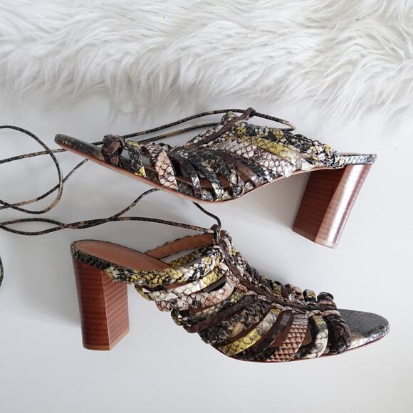 Ulla Johnson Rayna Snake-Print Leather Strappy Block Heel Sandals - Picture 5 of 13